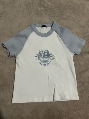 'Heaven Sent' White & Light Blue Raglan Tee